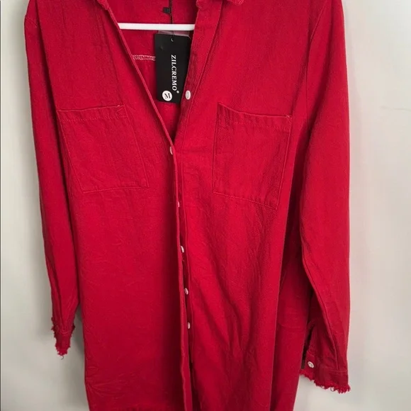 Vibrant Red Button Down Shirt - Picture 12 of 14